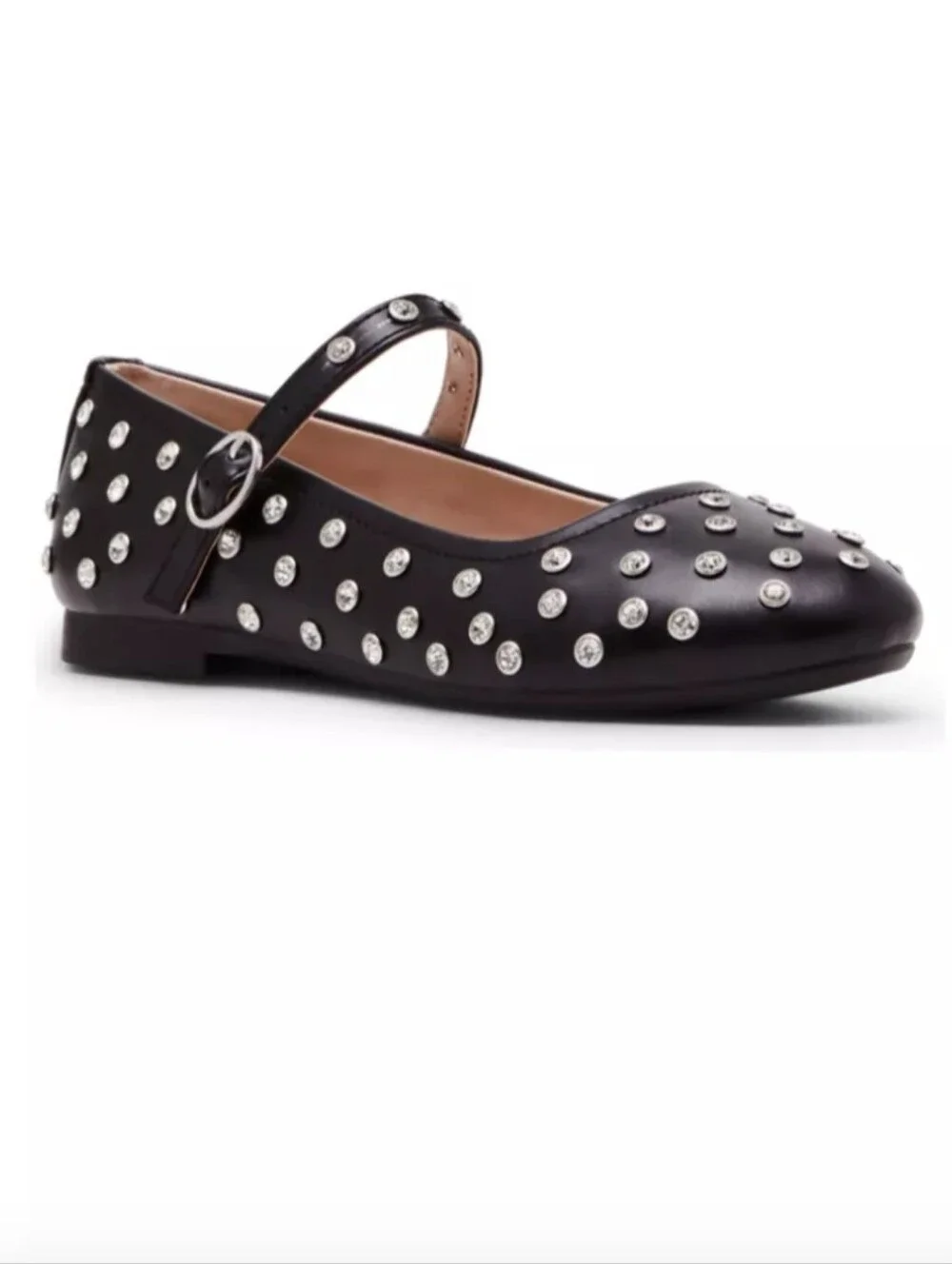 Steve Madden Black Studded Mary Jane Flats with Silver Accents Girls Size 2